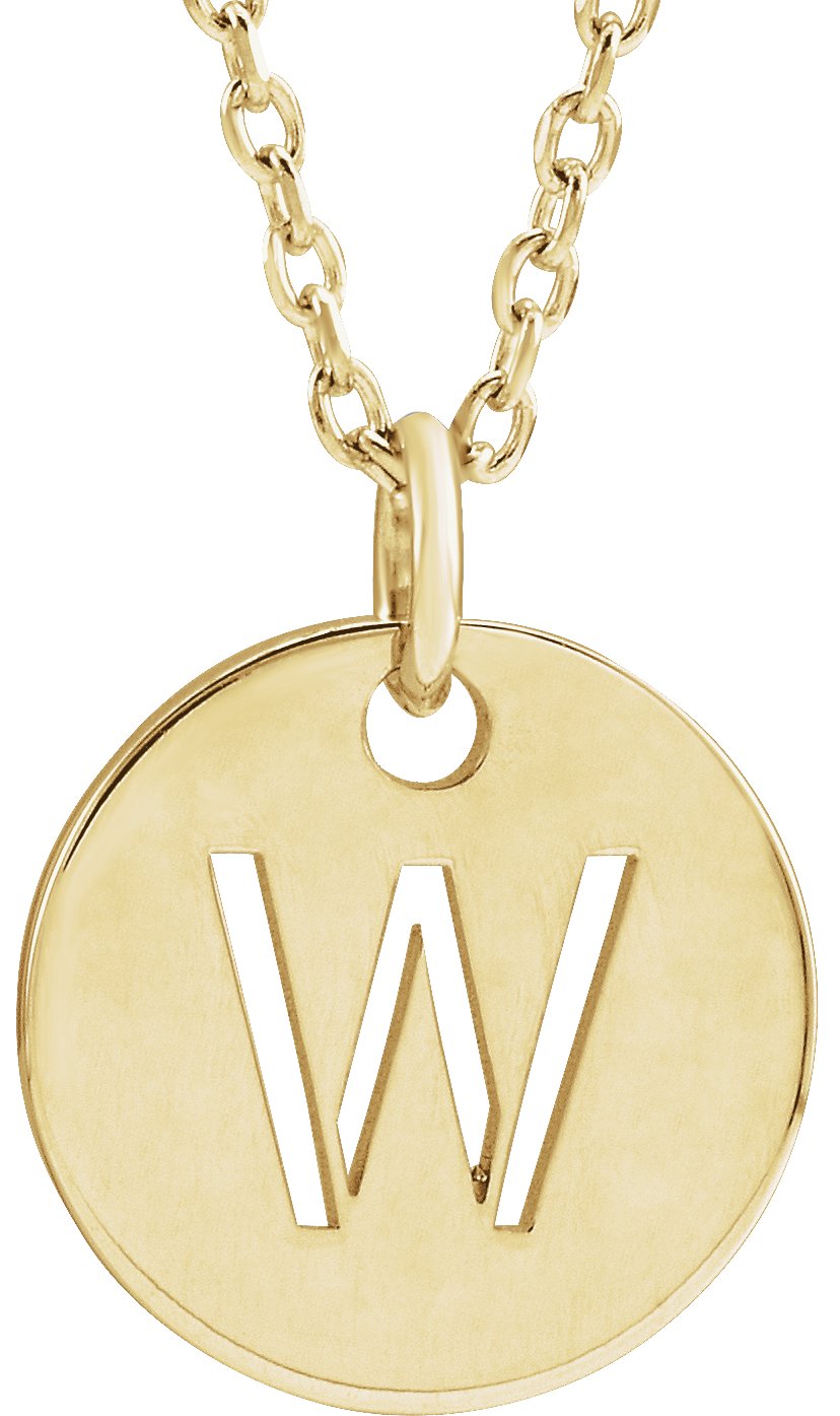 18K Yellow Gold Plated Sterling Silver Initial W 10 mm Disc 16 to 18 inch Necklace Ref 17697367