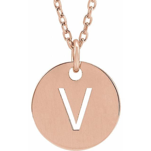 18K Rose Gold-Plated Sterling Silver Initial V 10 mm Disc 16-18