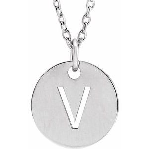 Sterling Silver Initial V 10 mm Disc 16-18" Necklace