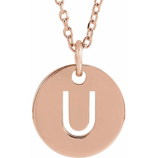 18K Rose Gold-Plated Sterling Silver Initial U 10 mm Disc 16-18