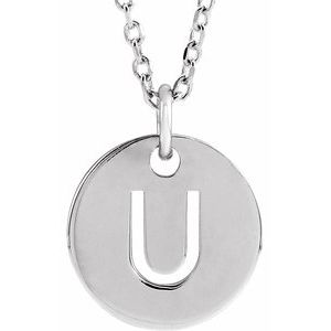Sterling Silver Initial U 10 mm Disc 16-18" Necklace