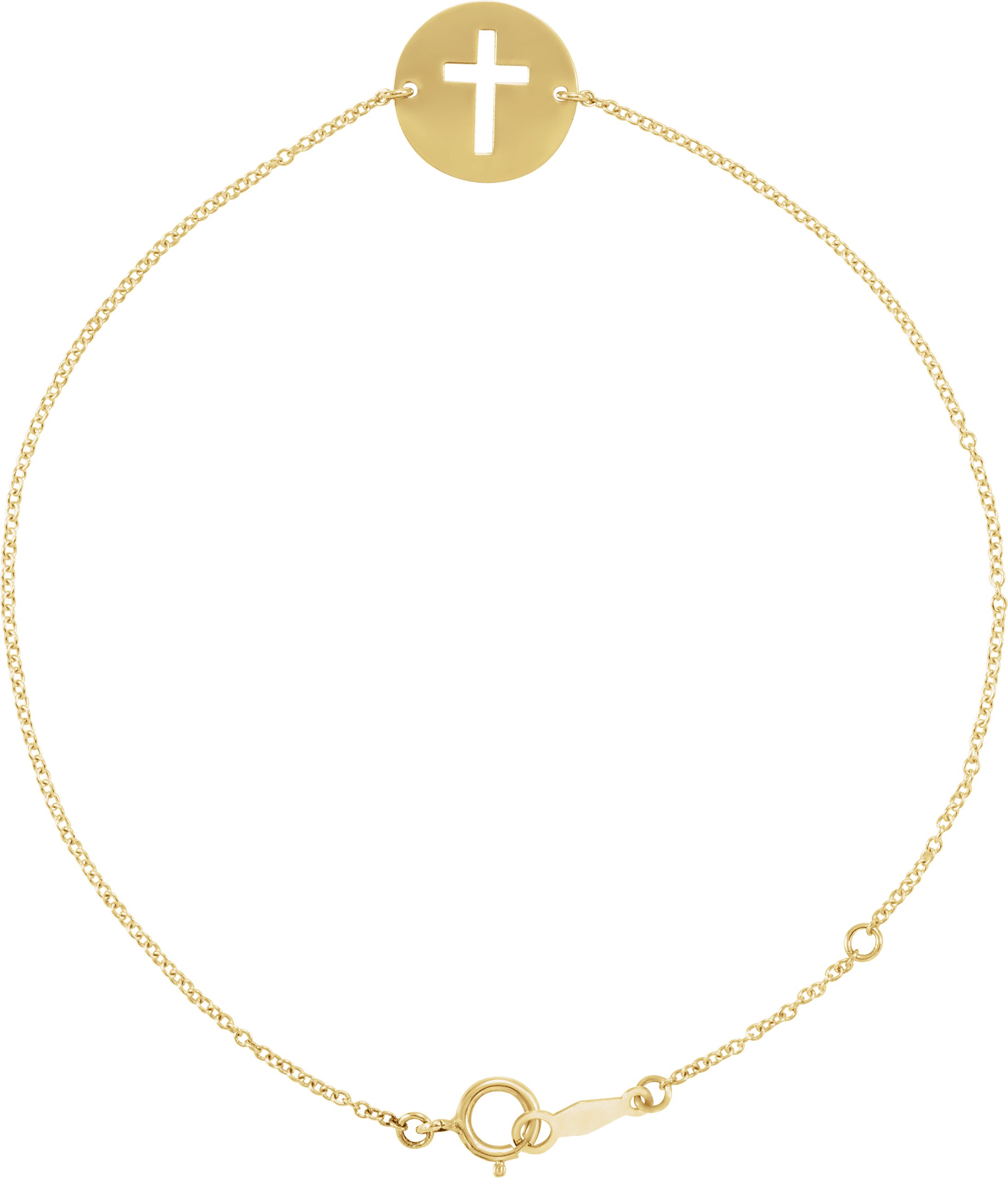 14K Yellow Pierced Cross Disc 7-8" Bracelet 