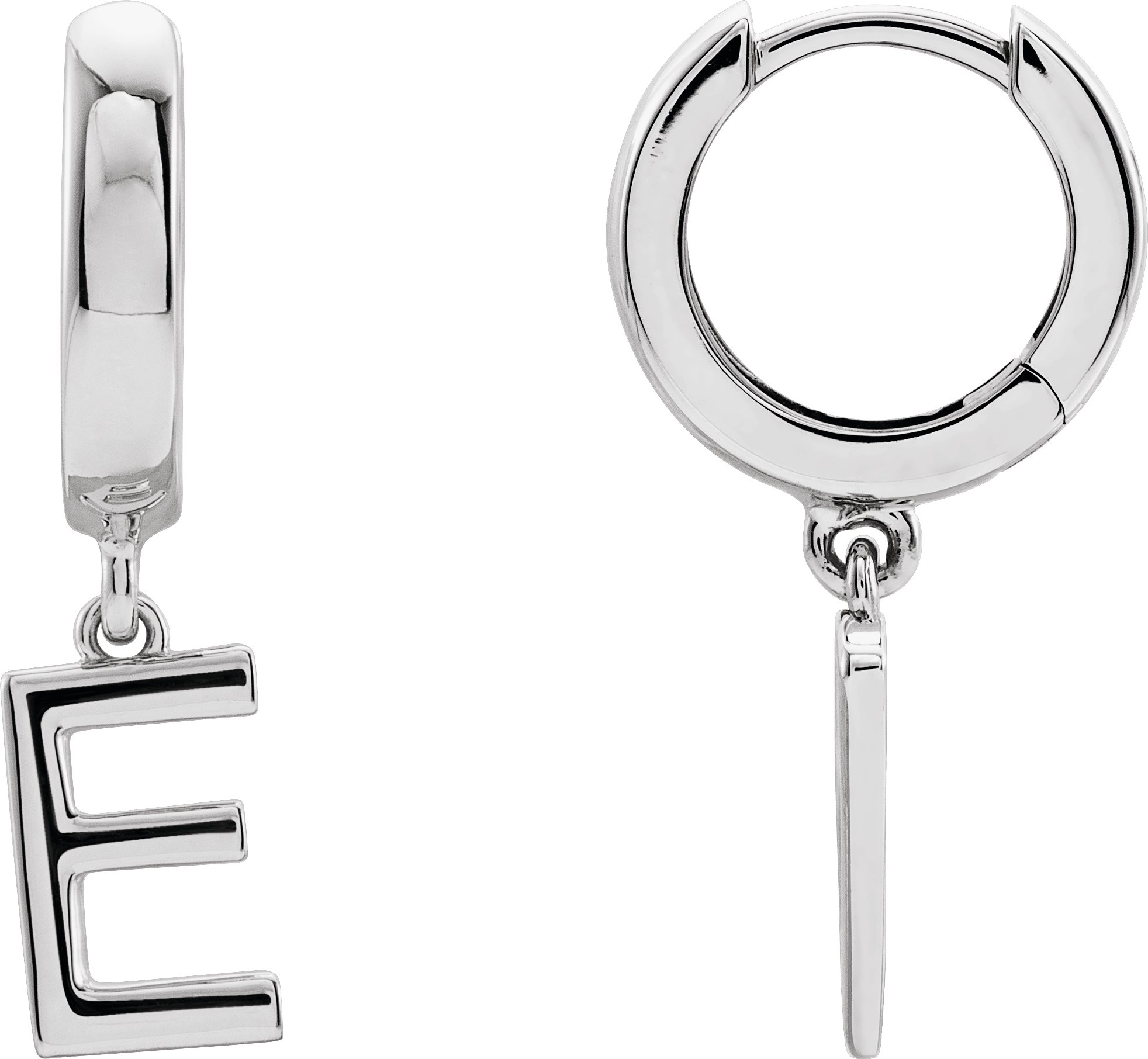 Sterling Silver Initial E Hinged Huggie Earring