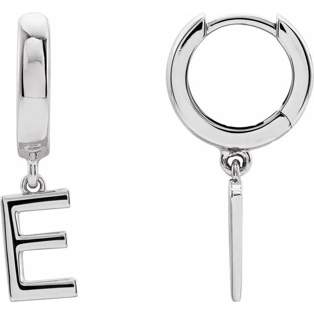 Sterling Silver Initial E Hinged Huggie Earring