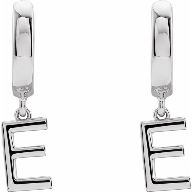 Sterling Silver Initial E Hinged Huggie Earring
