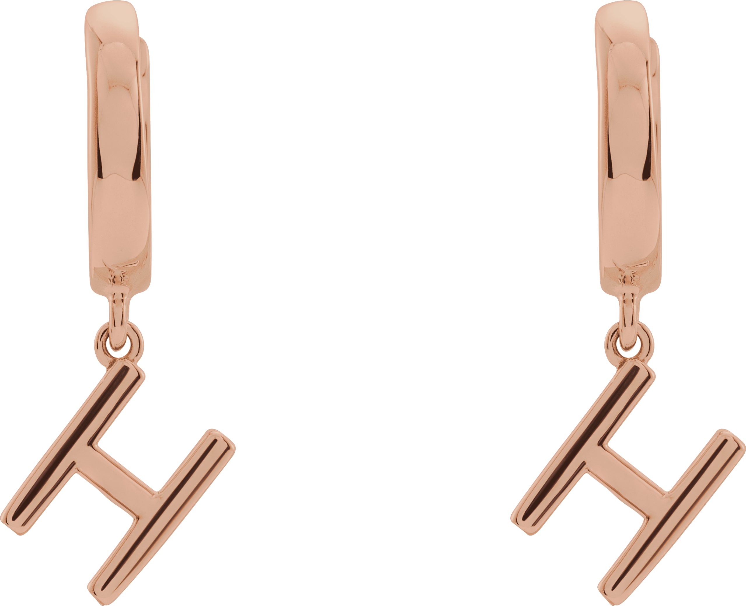 14K Rose Initial H Hinged Huggie Earring