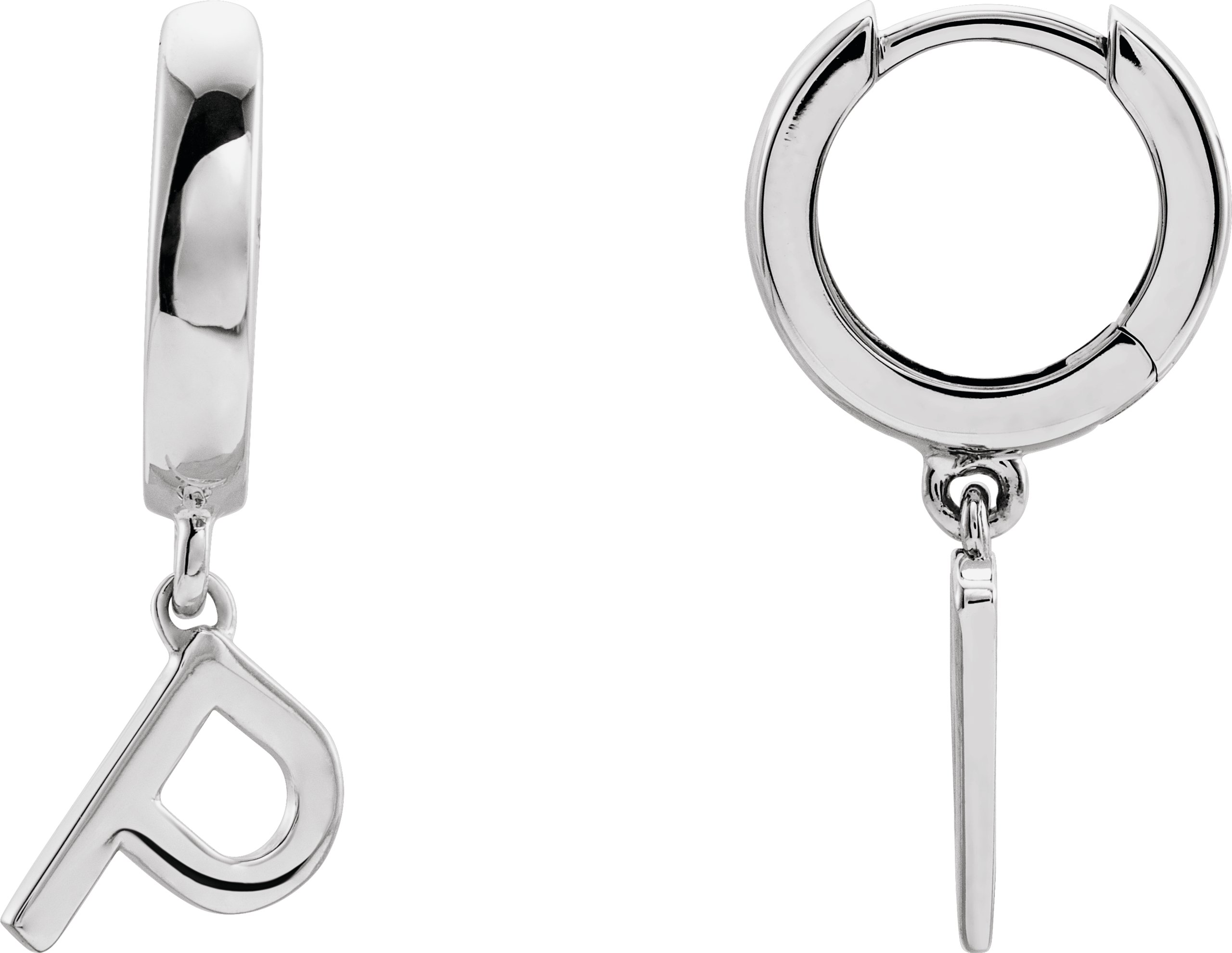 Sterling Silver Initial P Hinged Huggie Earring