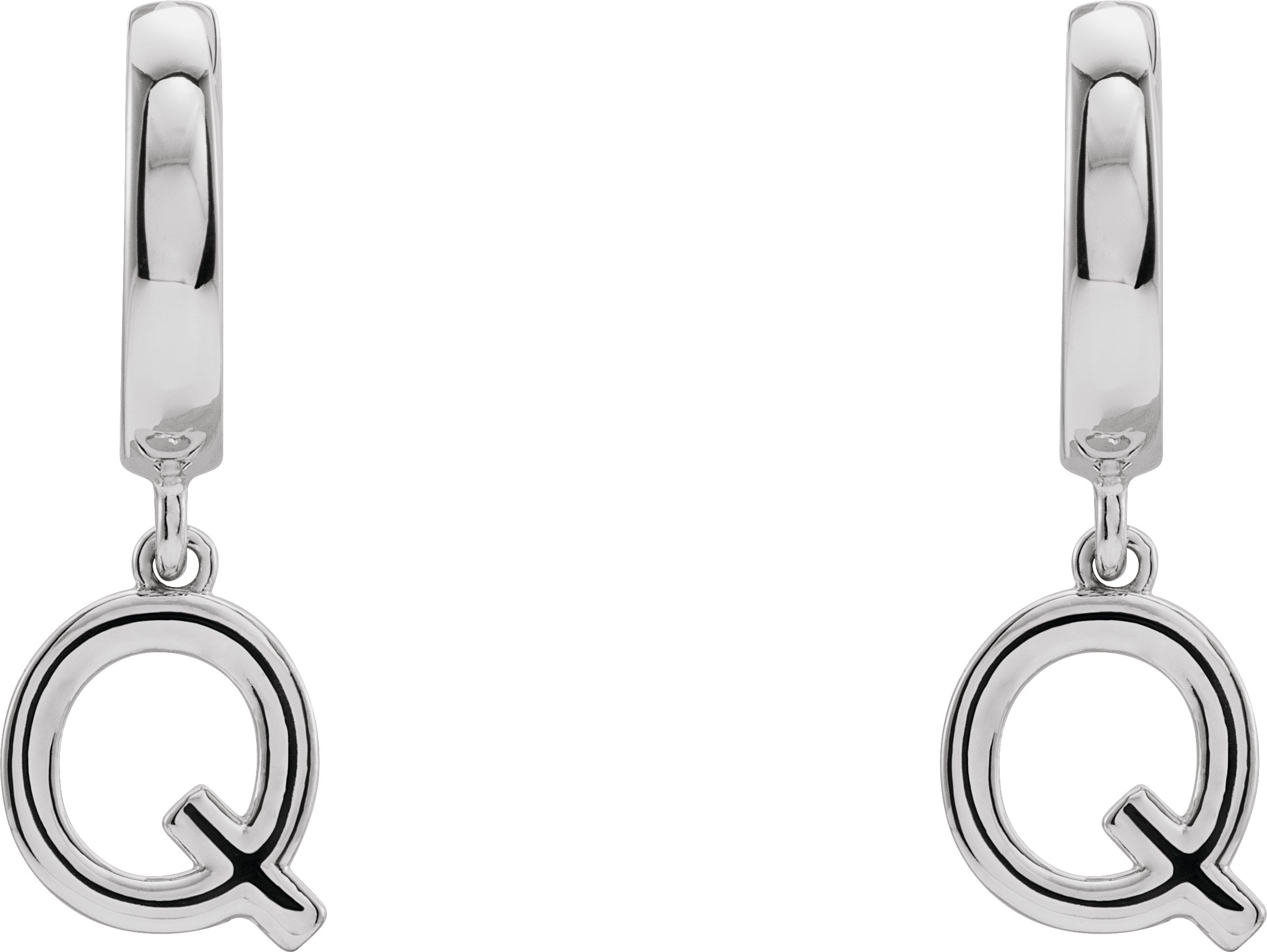 14K White Initial Q Hinged Huggie Earring