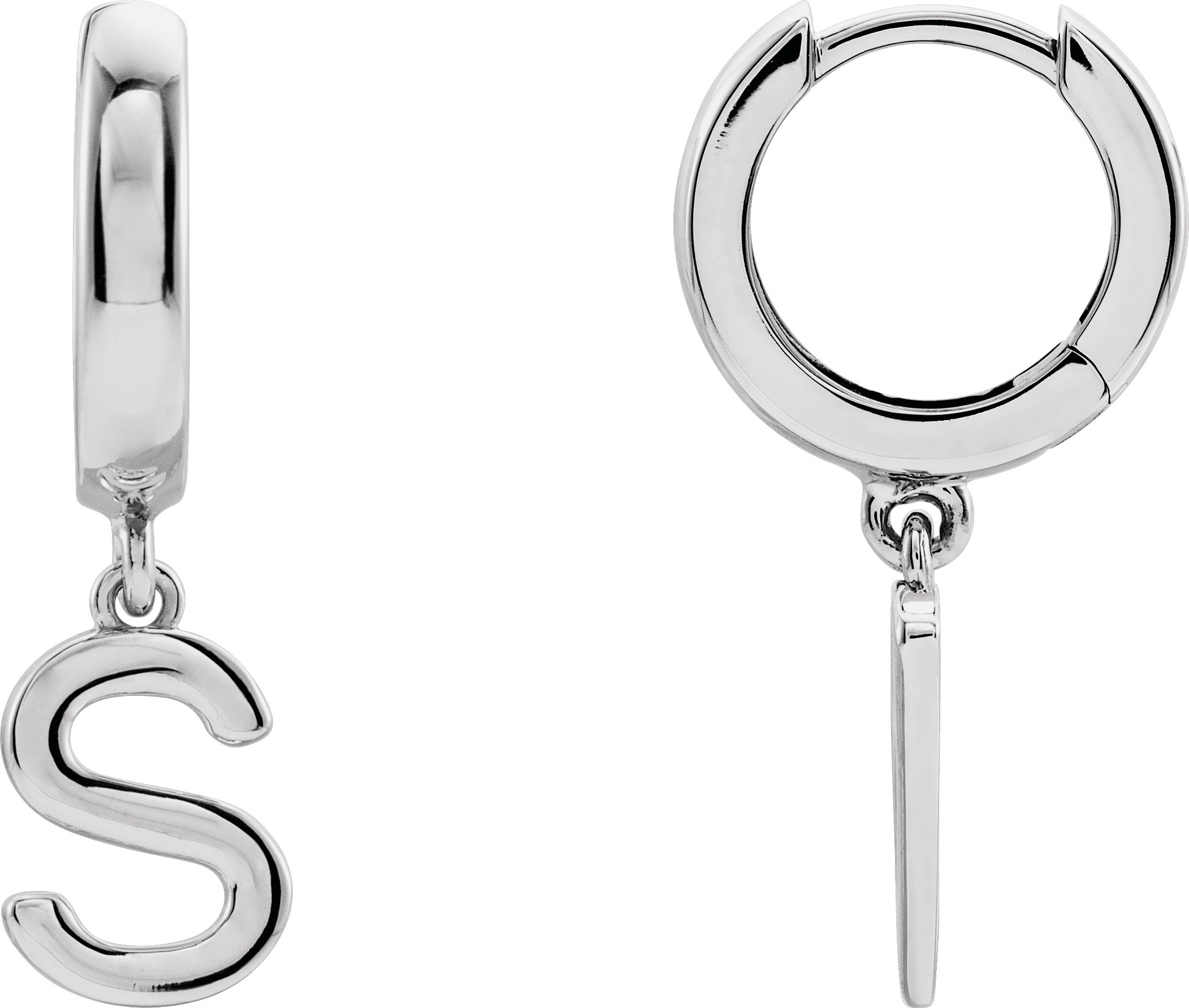 Sterling Silver Initial S Hinged Huggie Earring