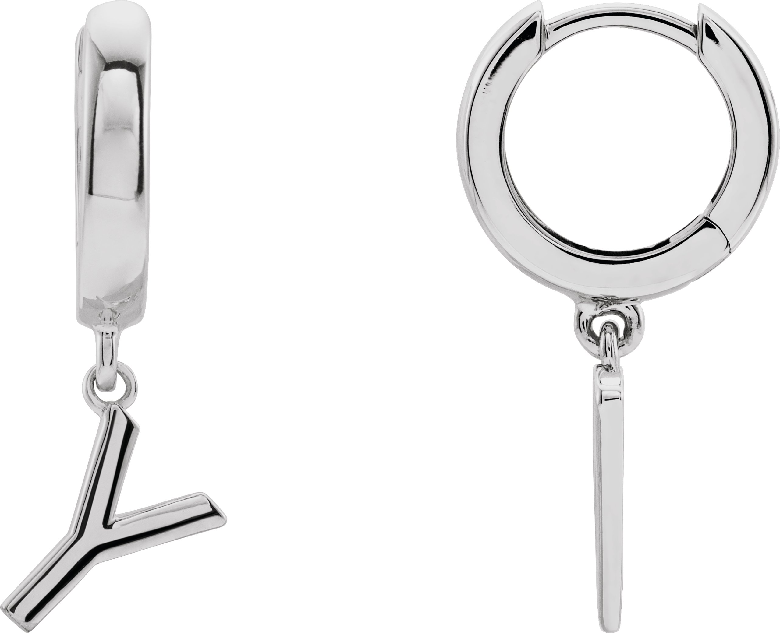 14K White Initial Y Hinged Huggie Earring