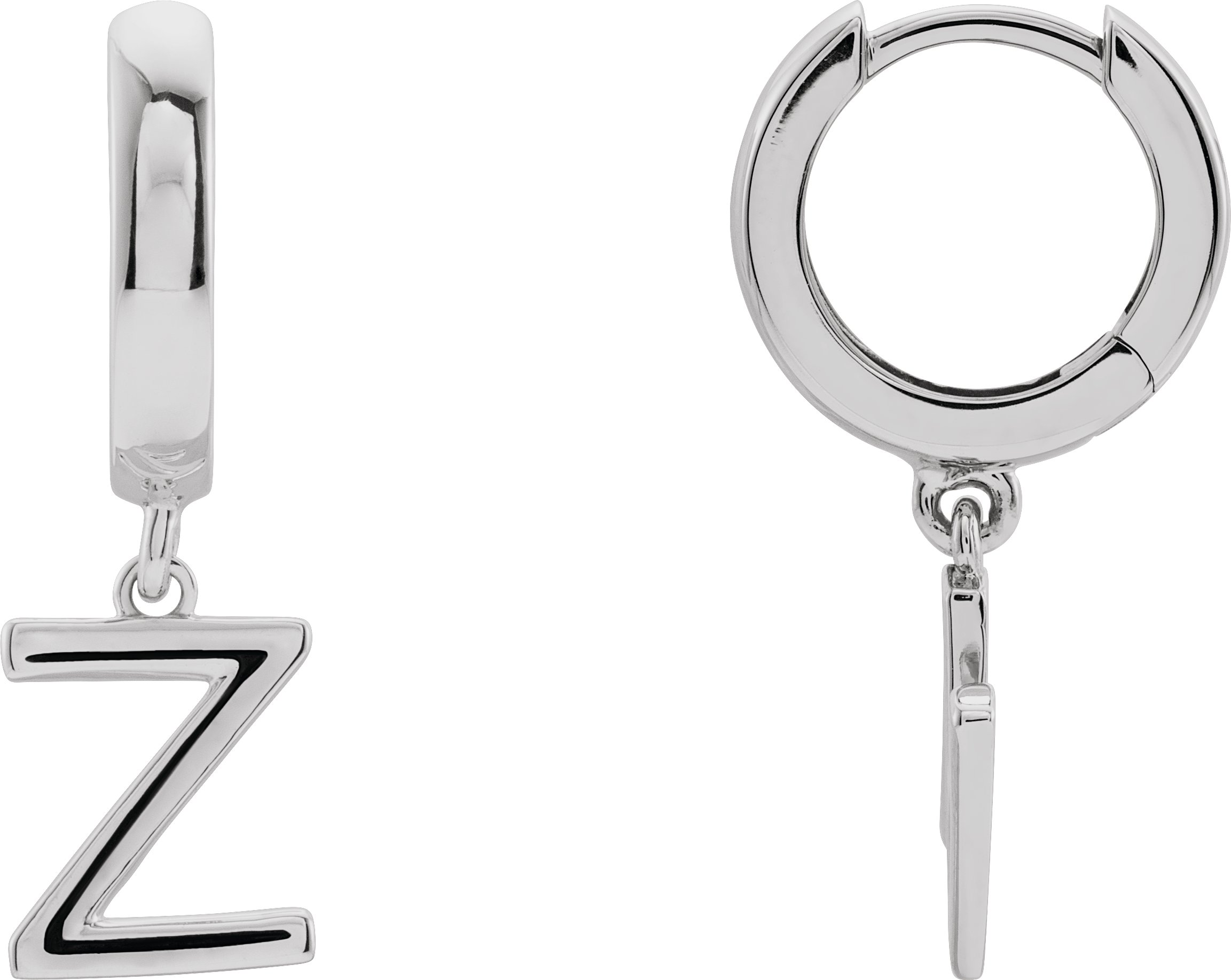 14K White Initial Z Hinged Huggie Earring