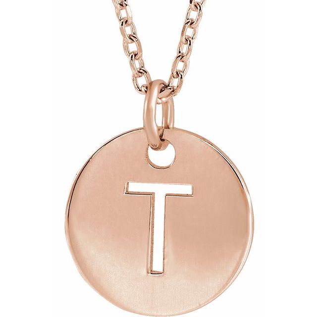 18K Rose Gold-Plated Sterling Silver Initial T 10 mm Disc 16-18