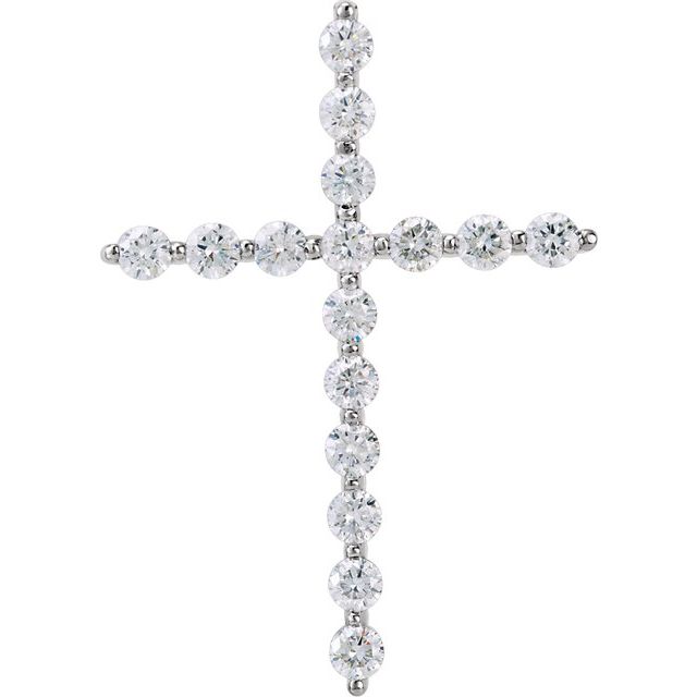 14K White 1 3/8 CTW Diamond Cross Pendant 