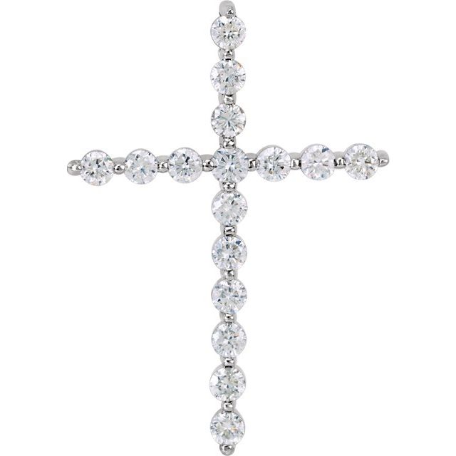14K White 1  CTW Natural Diamond Cross Pendant