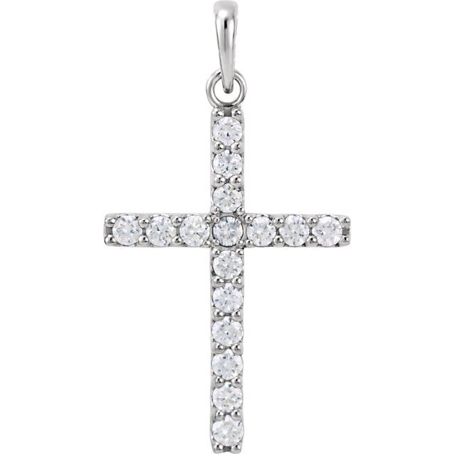 14K White 1/2 CTW Diamond Cross Pendant