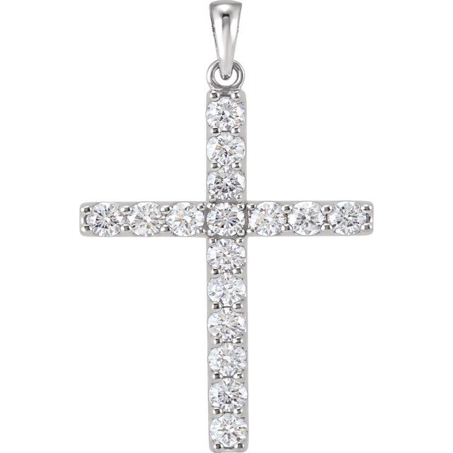 14K White  1 3/8 CTW Diamond Cross Pendant