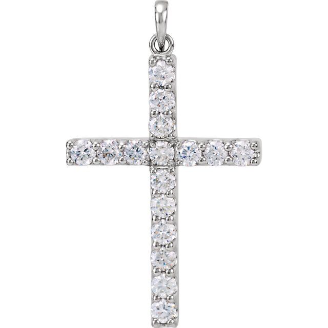 14K White 1 1/4 CTW Diamond Cross Pendant