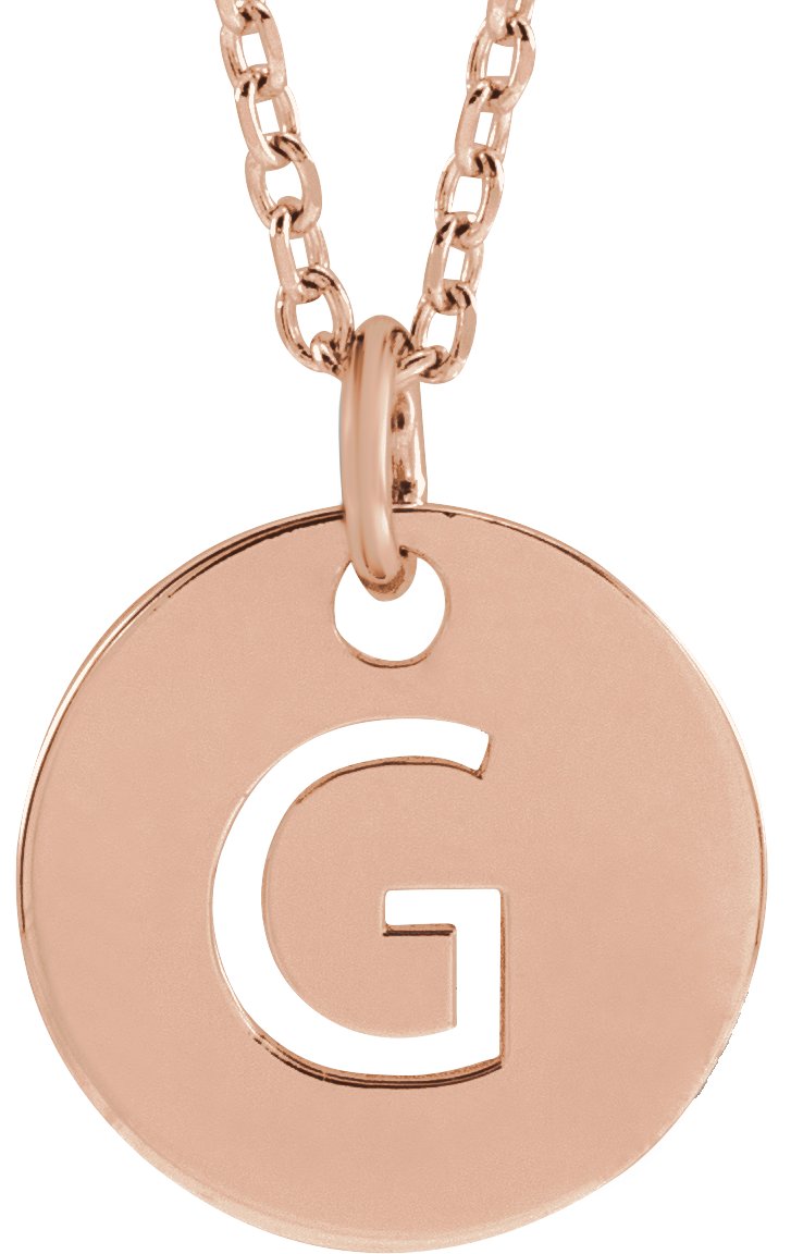 18K Rose Gold Plated Sterling Silver Initial G 10 mm Disc 16 to 18 inch Necklace Ref 17697377