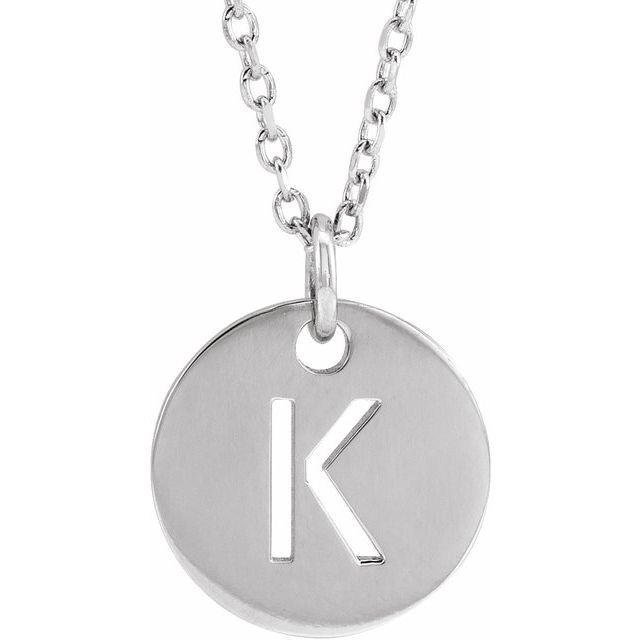 Sterling Silver Initial K 10 mm Disc 16-18" Necklace