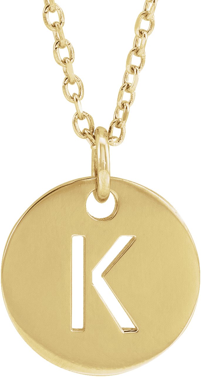 18K Yellow Gold Plated Sterling Silver Initial K 10 mm Disc 16 to 18 inch Necklace Ref 17697355