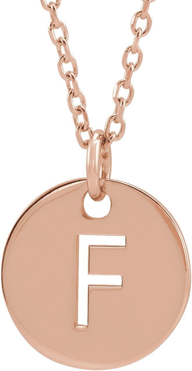 18K Rose Gold Plated Sterling Silver Initial F 10 mm Disc 16 to 18 inch Necklace Ref 17697376