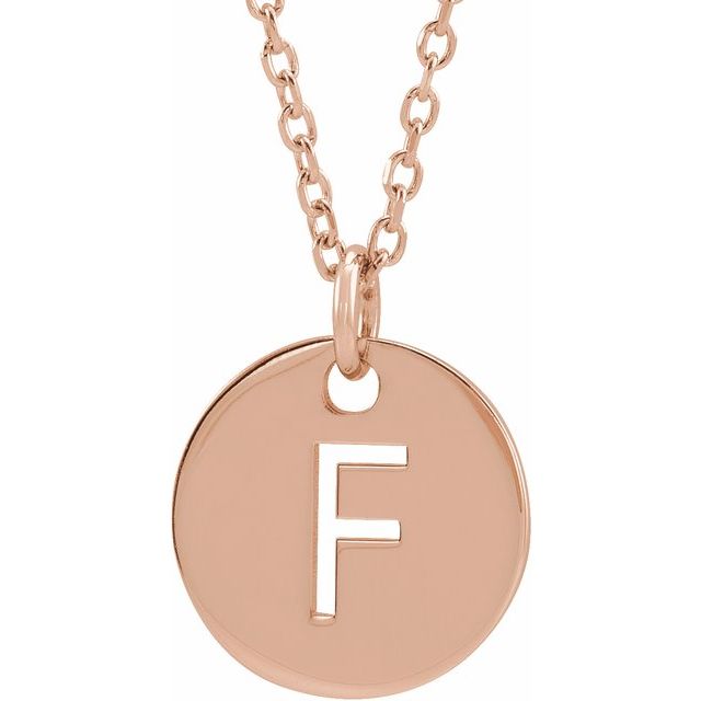 18K Rose Gold-Plated Sterling Silver Initial F 10 mm Disc 16-18" Necklace