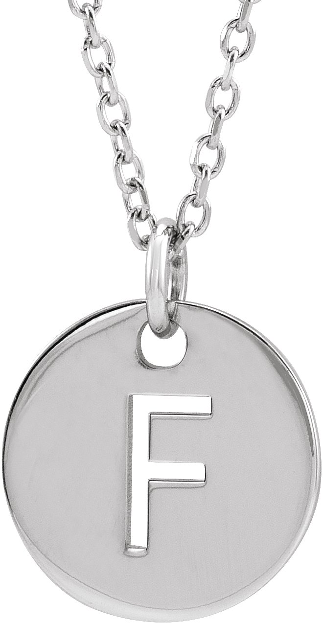 14K White Initial F 10 mm Disc 16-18" Necklace
