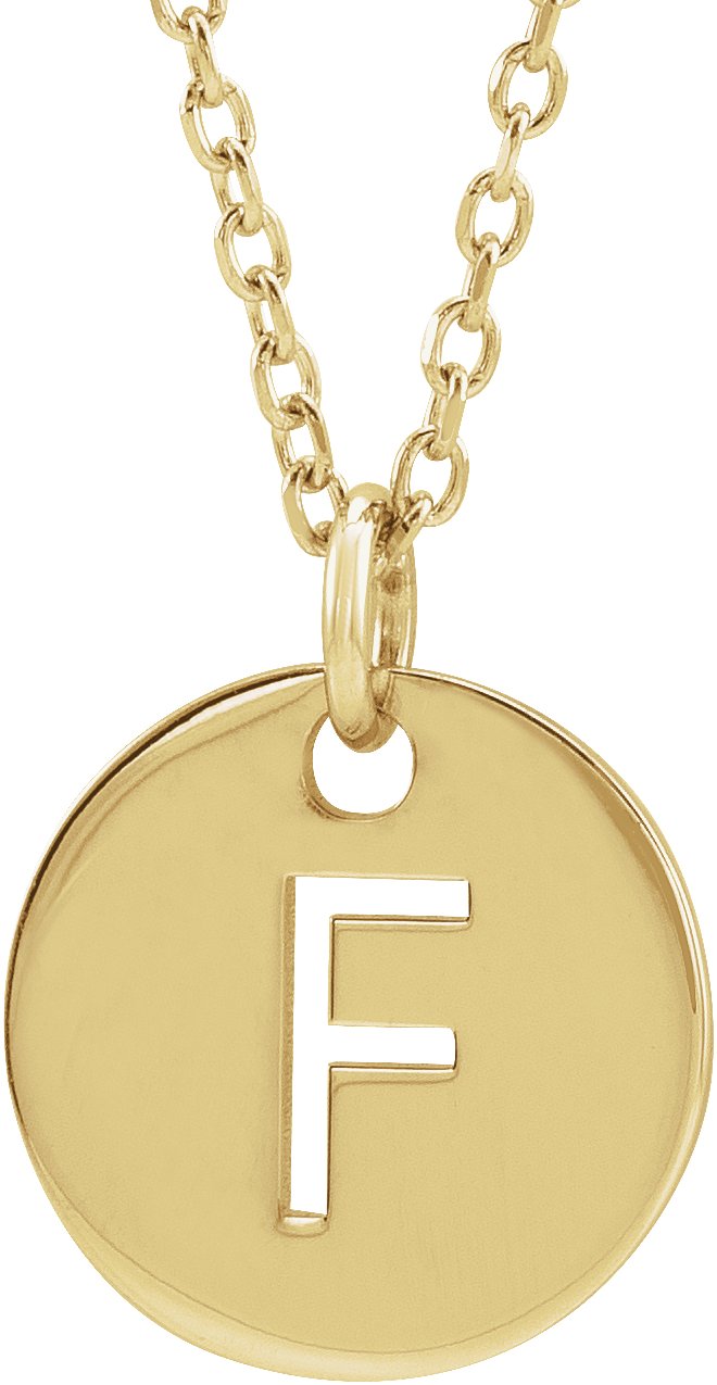18K Yellow Gold-Plated Sterling Silver Initial F 10 mm Disc 16-18" Necklace