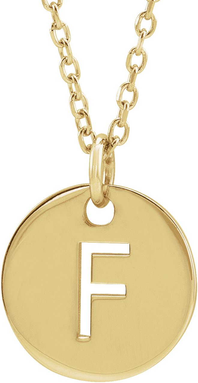 14K Yellow Initial F 10 mm Disc 16 18 inch Necklace Ref. 16680376