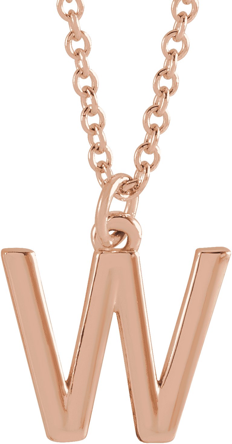 18K Rose Gold Plated Sterling Silver Initial W Dangle 16 inch Necklace Ref 17719420