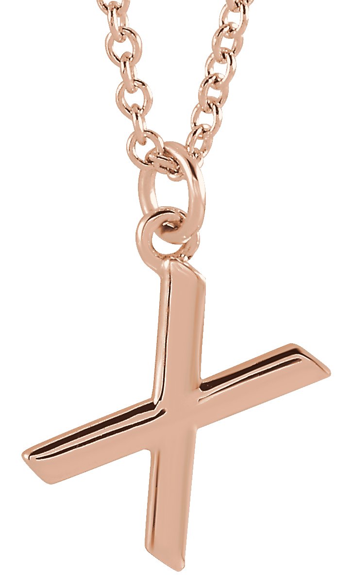 18K Rose Gold Plated Sterling Silver Initial X Dangle 16 inch Necklace Ref 17719422