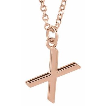18K Rose Gold Plated Sterling Silver Initial X Dangle 18 inch Necklace Ref 17719423