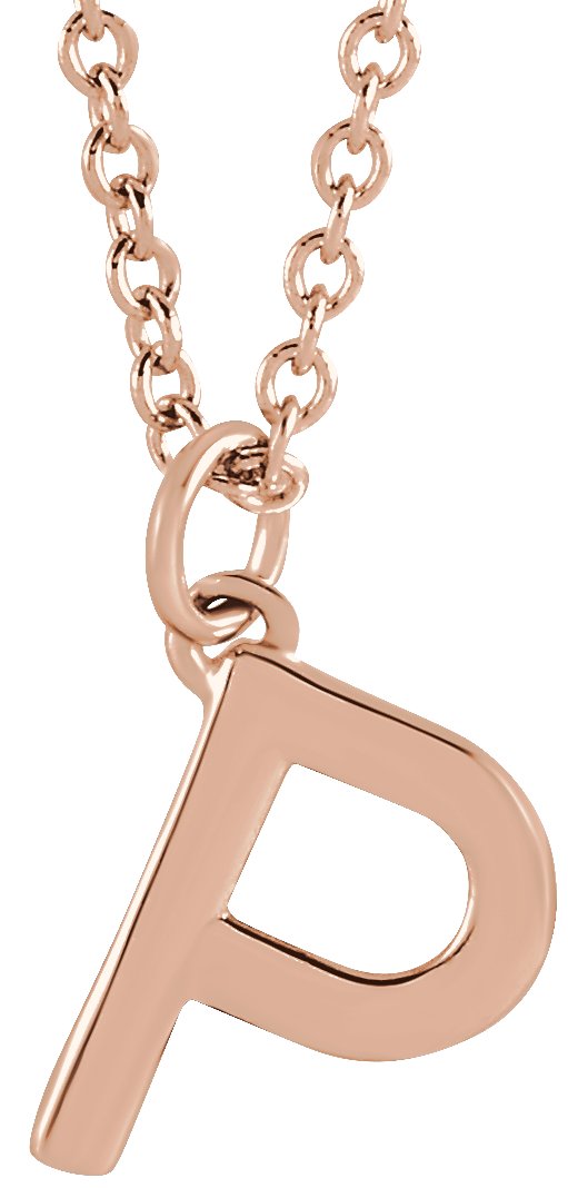 18K Rose Gold Plated Sterling Silver Initial P Dangle 16 inch Necklace Ref 17719406