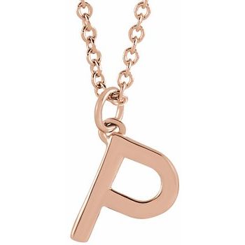 18K Rose Gold Plated Sterling Silver Initial P Dangle 18 inch Necklace Ref 17719407