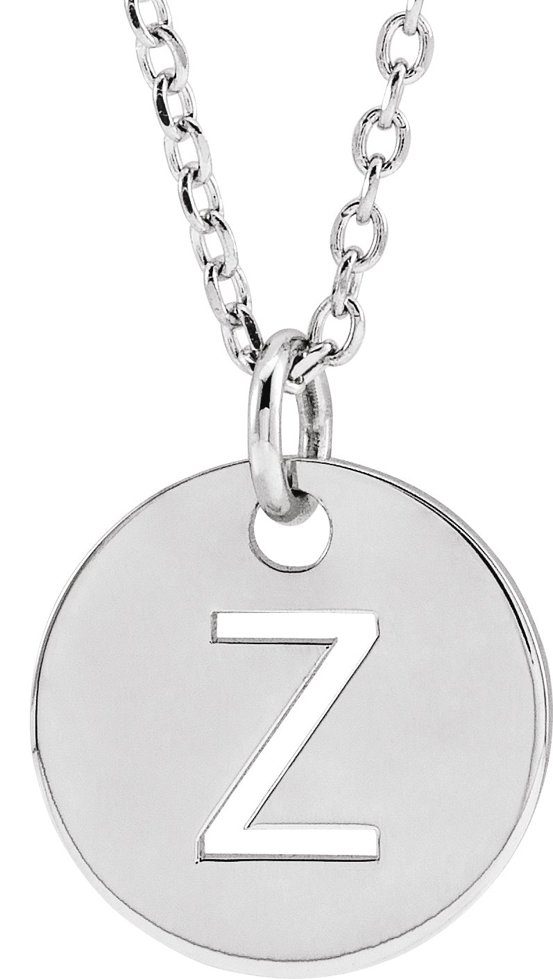 14K White Initial Z 10 mm Disc 16-18" Necklace