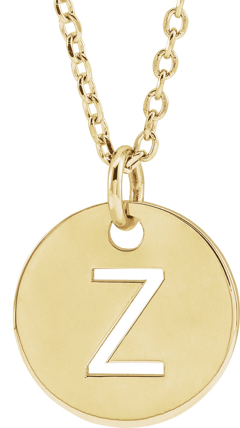 18K Yellow Gold Plated Sterling Silver Initial Z 10 mm Disc 16 to 18 inch Necklace Ref 17697370