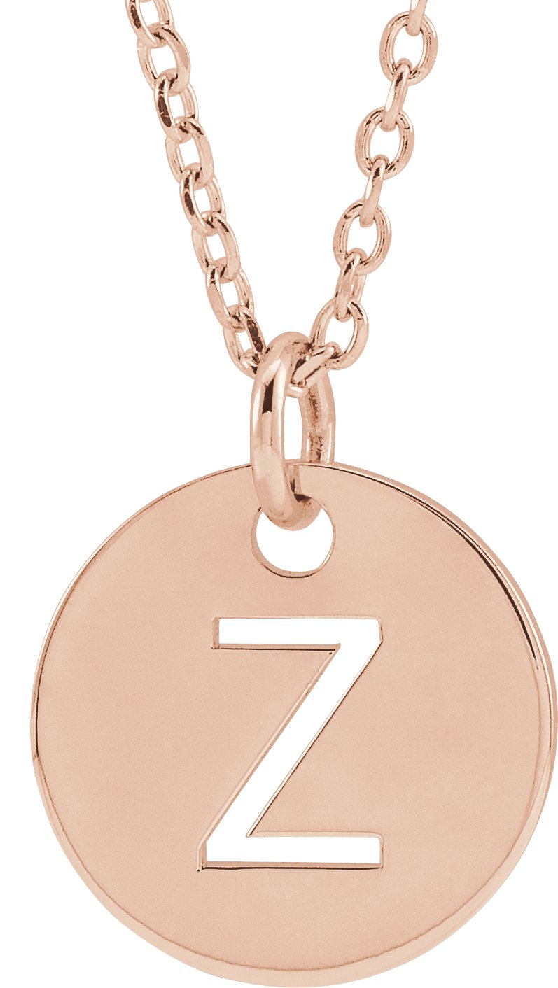 18K Rose Gold-Plated Sterling Silver Initial Z 10 mm Disc 16-18" Necklace