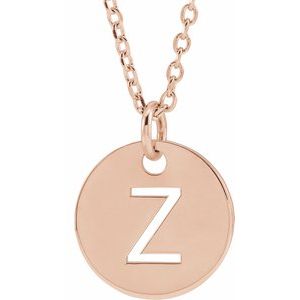 14K Rose Initial Z 10 mm Disc 16-18" Necklace