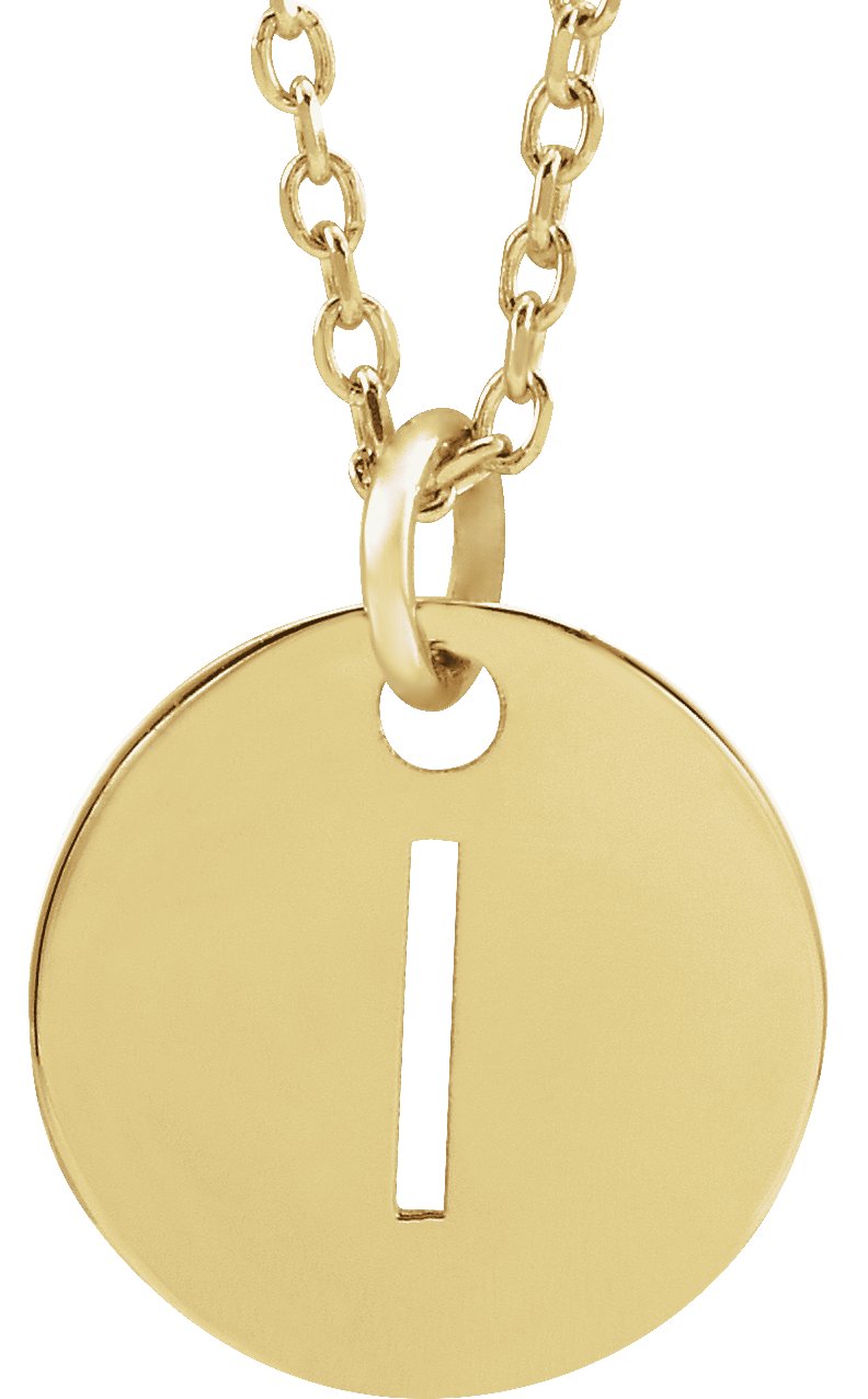 18K Yellow Gold Plated Sterling Silver Initial I 10 mm Disc 16 to 18 inch Necklace Ref 17697353