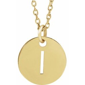 18K Yellow Gold-Plated Sterling Silver Initial I 10 mm Disc 16-18" Necklace