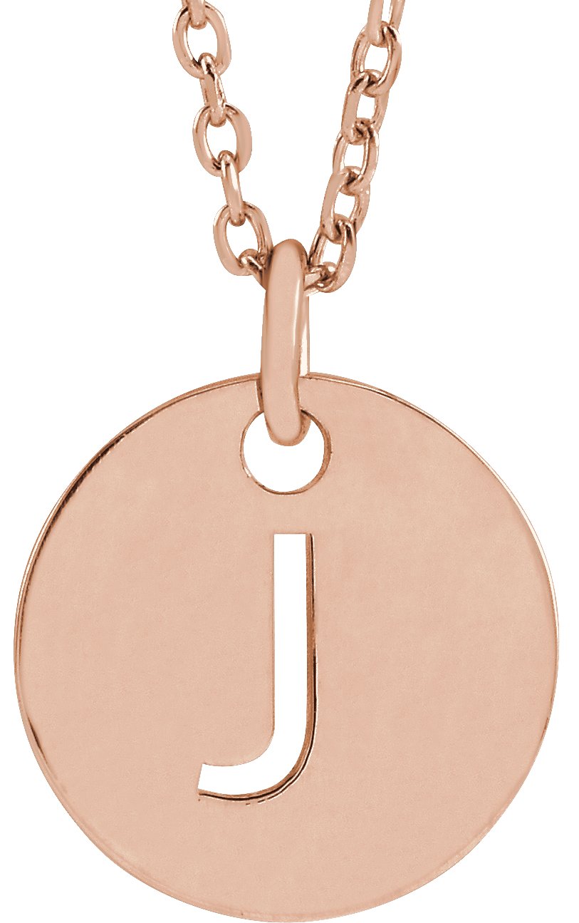 18K Rose Gold Plated Sterling Silver Initial J 10 mm Disc 16 to 18 inch Necklace Ref 17697380