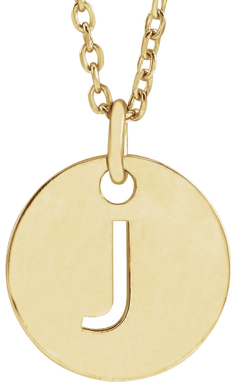 18K Yellow Gold Plated Sterling Silver Initial J 10 mm Disc 16 to 18 inch Necklace Ref 17697354