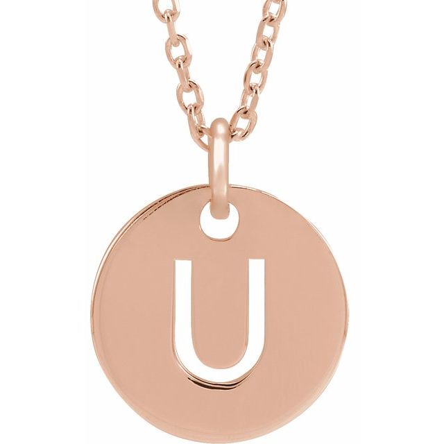 18K Rose Gold-Plated Sterling Silver Initial U 10 mm Disc 16-18