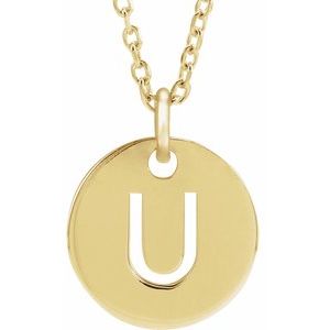 18K Yellow Gold-Plated Sterling Silver Initial U 10 mm Disc 16-18" Necklace