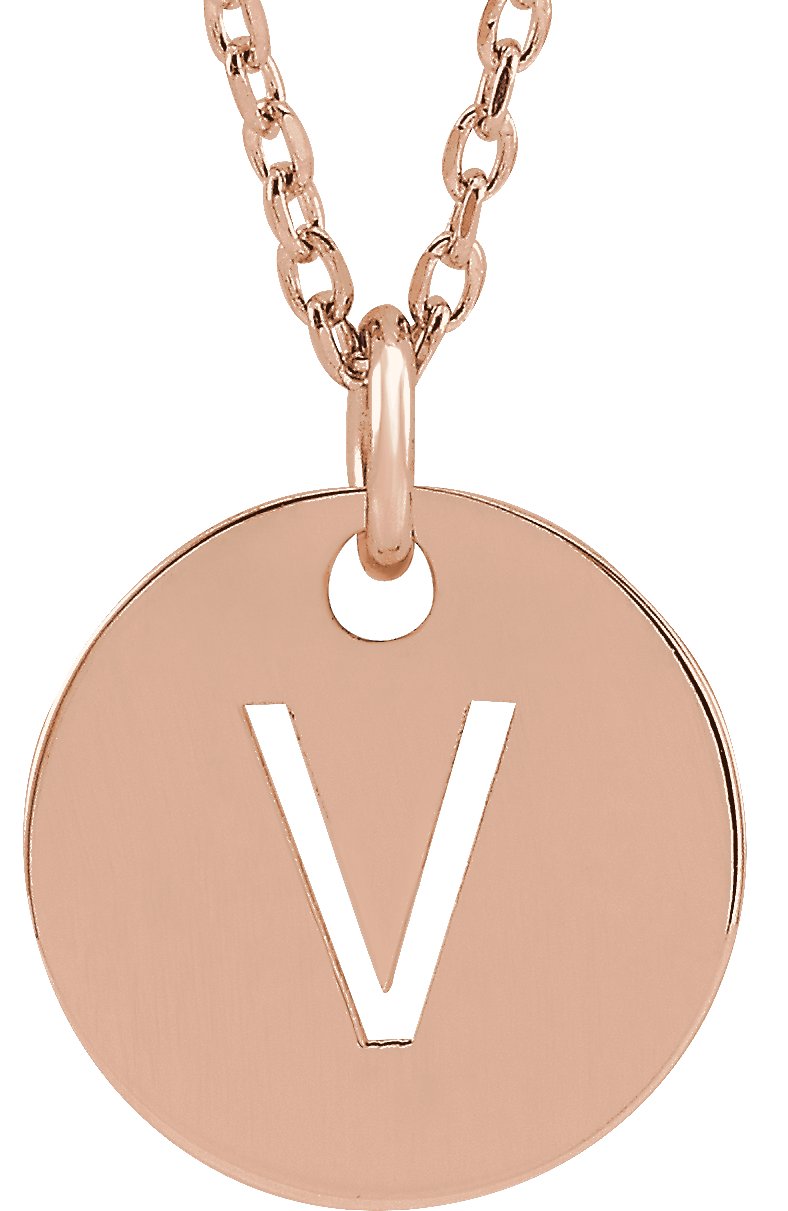 18K Rose Gold-Plated Sterling Silver Initial V 10 mm Disc 16-18" Necklace