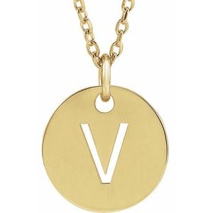 18K Yellow Gold-Plated Sterling Silver Initial V 10 mm Disc 16-18" Necklace