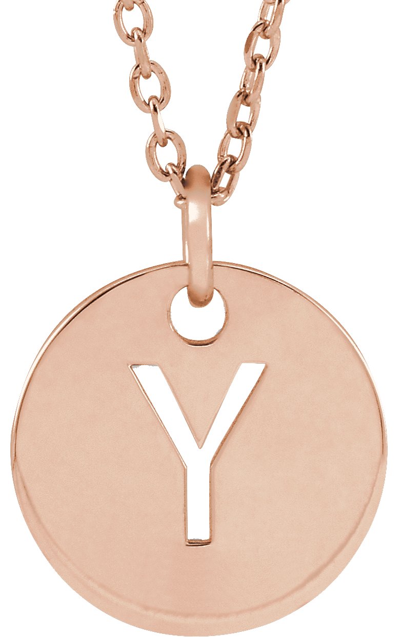 18K Rose Gold Plated Sterling Silver Initial Y 10 mm Disc 16 to 18 inch Necklace Ref 17697395