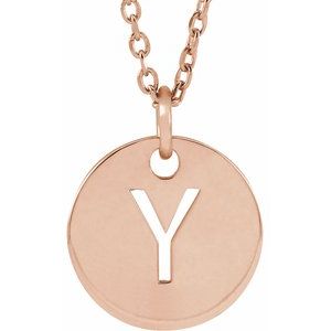 18K Rose Gold-Plated Sterling Silver Initial Y 10 mm Disc 16-18" Necklace