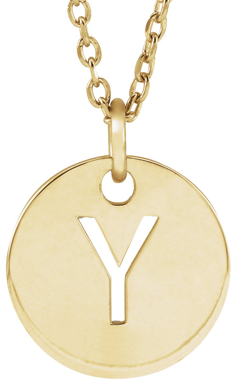 18K Yellow Gold Plated Sterling Silver Initial Y 10 mm Disc 16 to 18 inch Necklace Ref 17697369