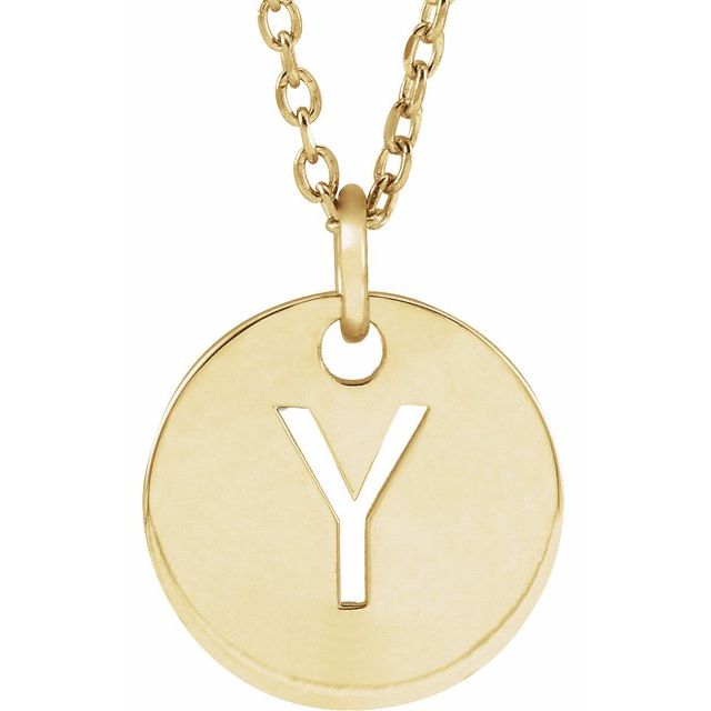18K Yellow Gold-Plated Sterling Silver Initial Y 10 mm Disc 16-18" Necklace